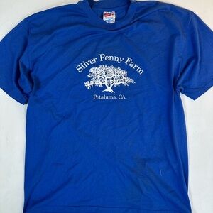 WhatN Vintage Blue Short Sleeve Tee with Graphic Design